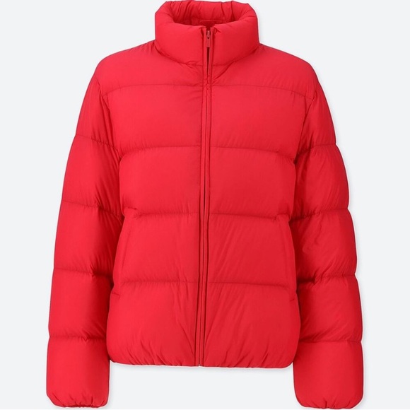Red puffer jacket